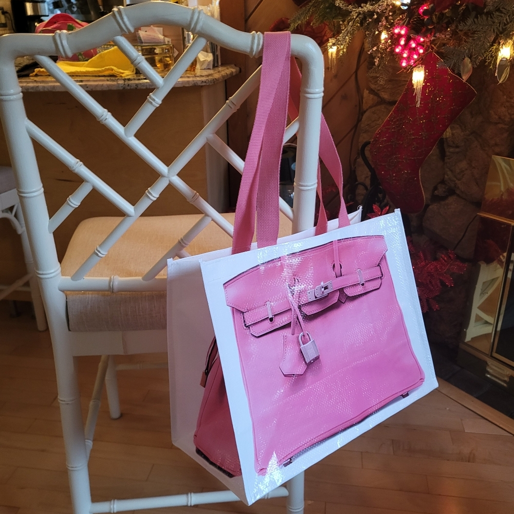 Reusable Shopping ,Grocery, Tote bag printed to look like a Birkin bag 16"x12"x8
